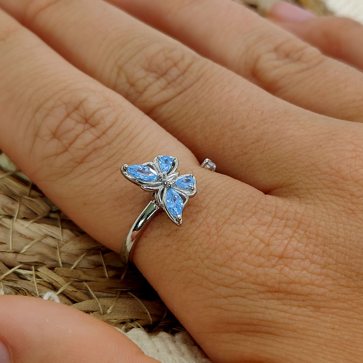 Bague d'anxiété (bague papillon) en cuivre plaqué argent