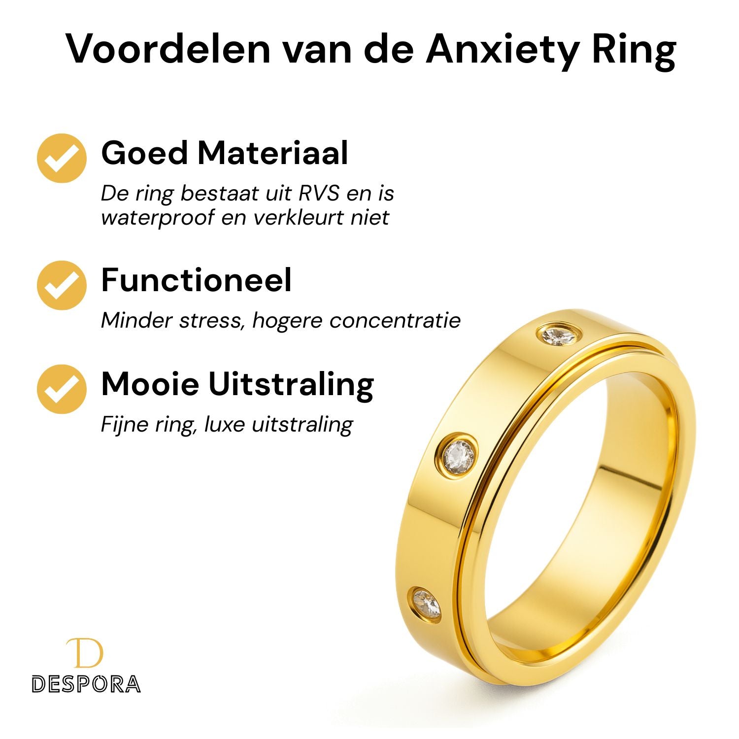 Anxiety ring (Zirkonia) Goud Voordelen